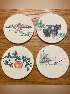 CoasterStone Set of 4 Coasters Bear Hawk Dragonfly Fruit Woodland Nature Outdoor